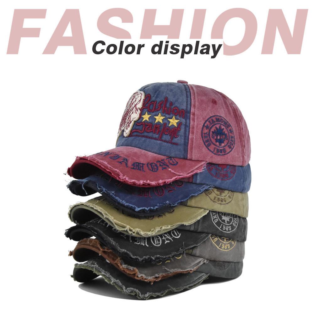 Vintage Skull Embroidered Baseball Cap Sun Hat Washed Cotton Curved Brim Adjustable Size