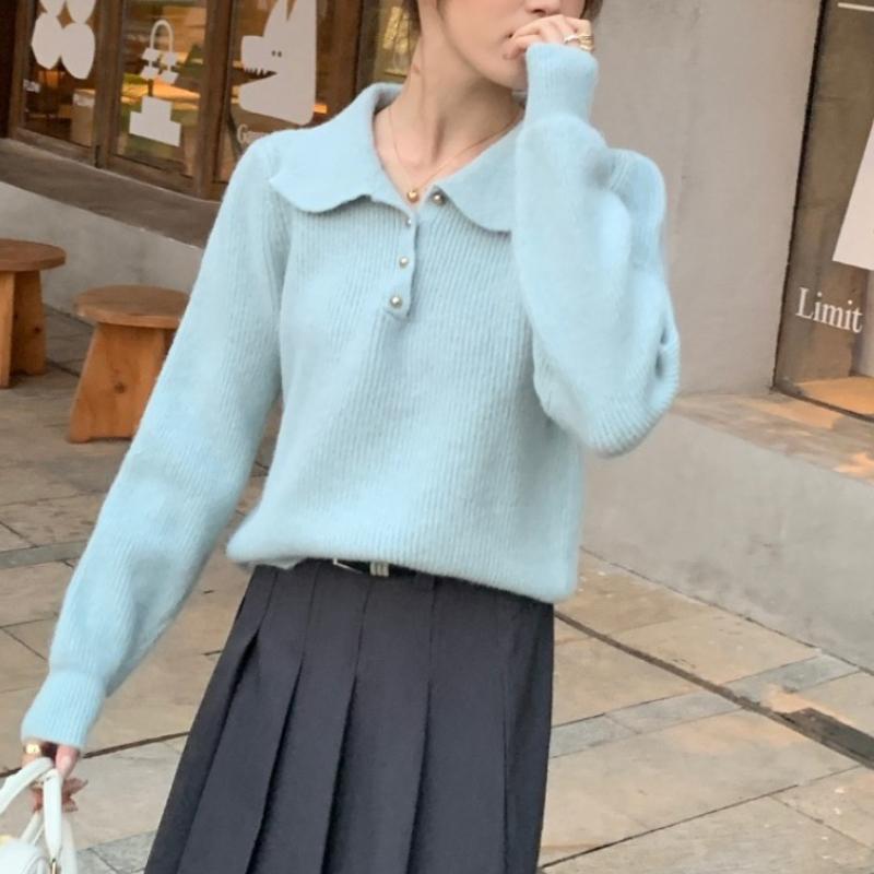 Jesienna moda Slim Fit Solidne swetry damskie Moda Nowa Zima Polo Kołnierzyk Dzianinowy Sweter Damski Długi Rękaw Baza Casual Pullover Dzianiny 24876