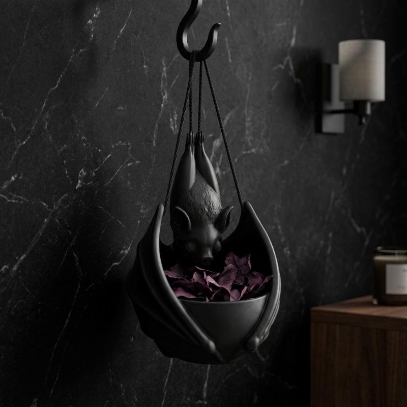 3D Printing Gothic Style Bat Hanging Planter Creative Whimsical Hanging Planter Black Plastic Bat Wing Flowerpot