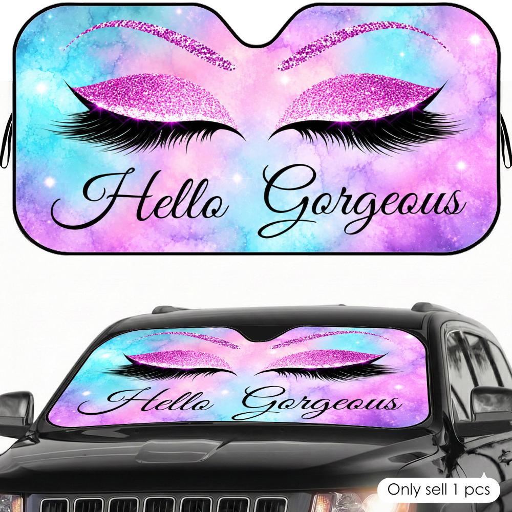 Hello Gorgeous Glam Art Sun Visor Car Front Windshield Shade UV Block Heat Shield Foldable Universal Fit CoverWindshield Sunshades 1