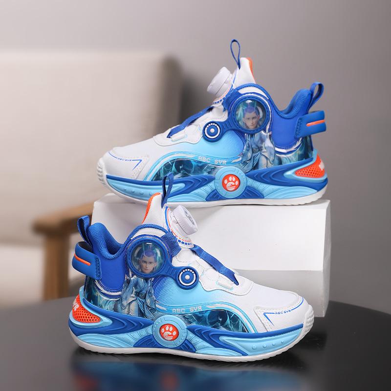 Nezha basketball shoes 2025 autumn new boys leather waterproof casual boys lightweight soft sole non-slip sports shoes