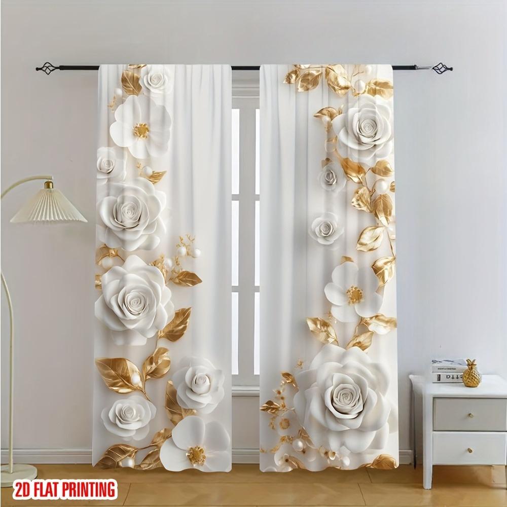 

Набор из 2 золотисто-белых штор с цветочным дизайном для гостиной, офиса, спальни, кухни. Элегантные. Изготовлены из полиэстера. Оформление окон. W100*H70(CM)-Grommet top&1PCS