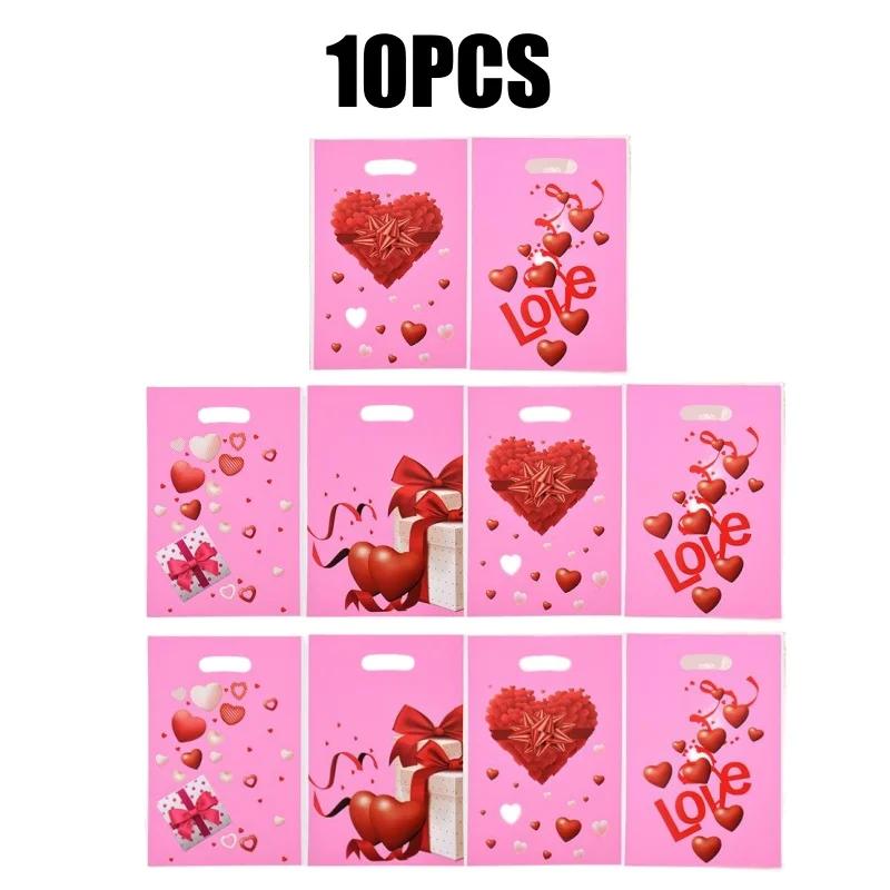 

Valentines Day Treat Bags with Love Print Flat Bottom Plastic Pouch Cookie Candy Packaging Party Favor Return Gift Bag 25x16.5cm