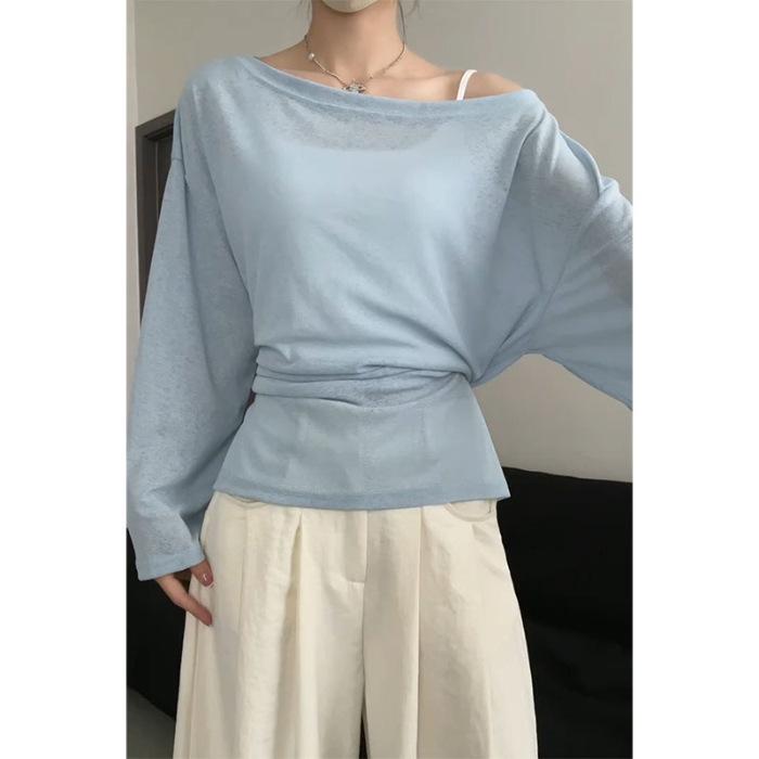 

Женский кардиган от солнца в корейском стиле 2025 года, синий, с длинным рукавом, с приталенной талией, для весны/лета M светло-синий