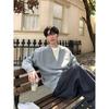 Men's V-Neck Two-Piece Look Hoodie - Textured, Loose Casual Sweater for Spring/Autumn