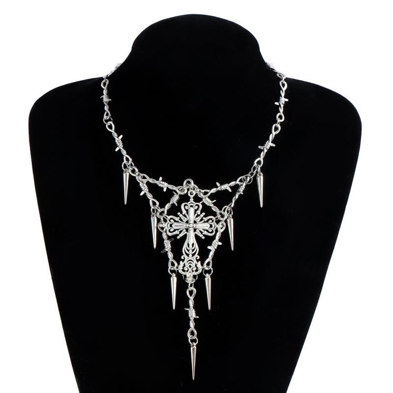 Trendy Thorns Cross Pendant Necklace - Heart Clavicle Chain, Hip Hop Club Style