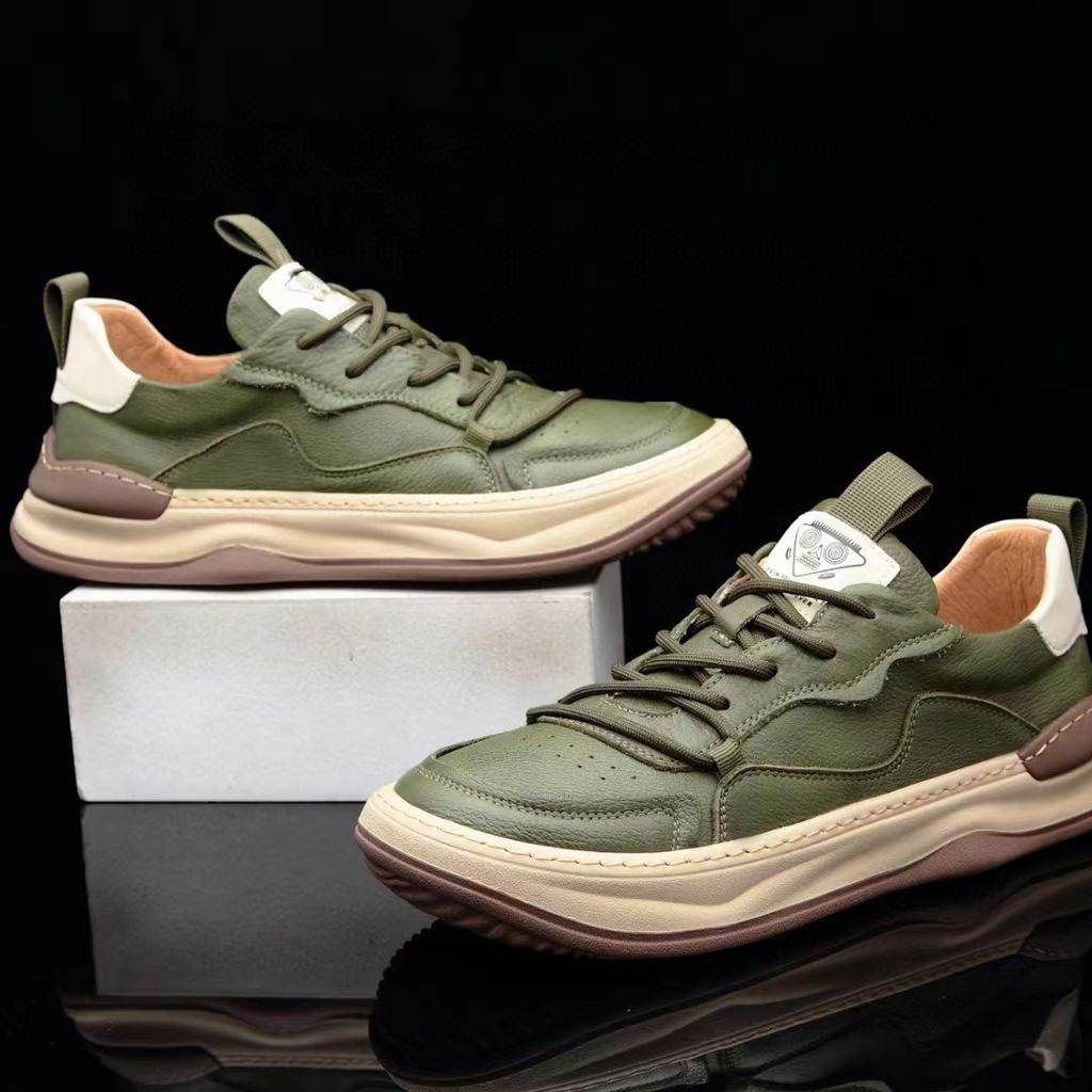 Herren Weiches Leder Weiße Schuhe Herren Dicksohlige Vielseitige Atmungsaktive Hohlsandalen Sneakers