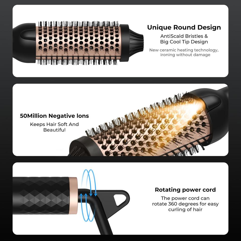 Thermal Curling Iron Round Brush Ceramic Heat Curling Brush with Ceramic Tourmaline Hair Styling Curler Tools 1.69 Inch