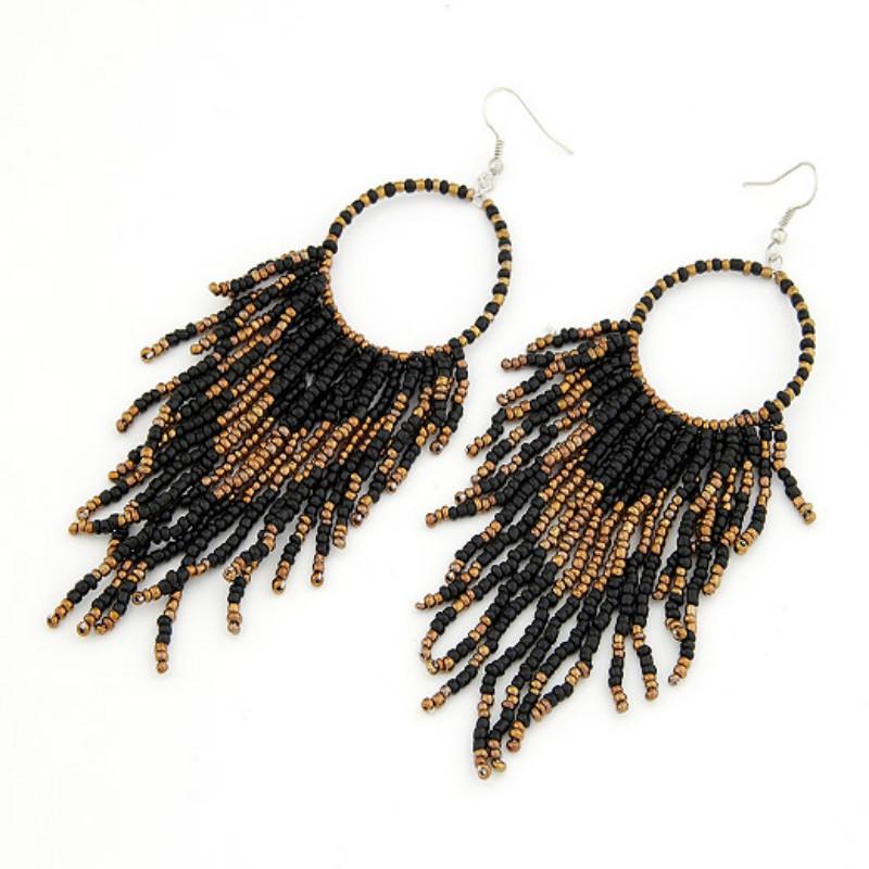 Bohemian Tassel Pendant Earrings with Beads