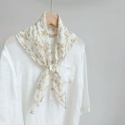 Spring And Summer 100% Linen Floral Thin Neck Scarves Square Scarf Neckerchief 70*70cm Office Hijab Headband Female Foulard