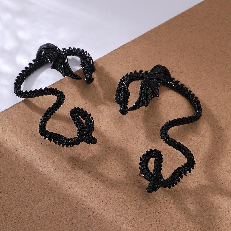 1pair Gothic Dragon Stud Wrap Earrings Left Right Gold Color Woman Retro Personality Design Animal New Female Ear Ornament Jewelry