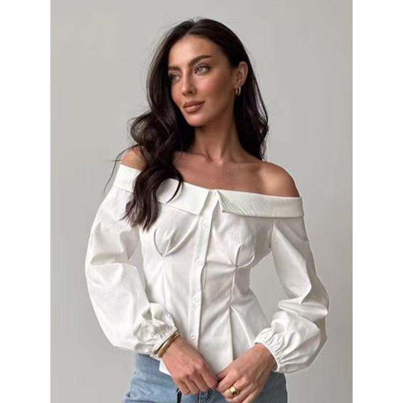 Fashion Style Sexy off-Shoulder off-Shoulder Shirt Fashion Versatile Top Sexy off Shoulder Shirt