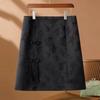 Saia Mini Brocada Estilo Chinês Cheongsam com Fecho Cintura Alta Fenda Slim Fit Linha A Festa Casual Feminina