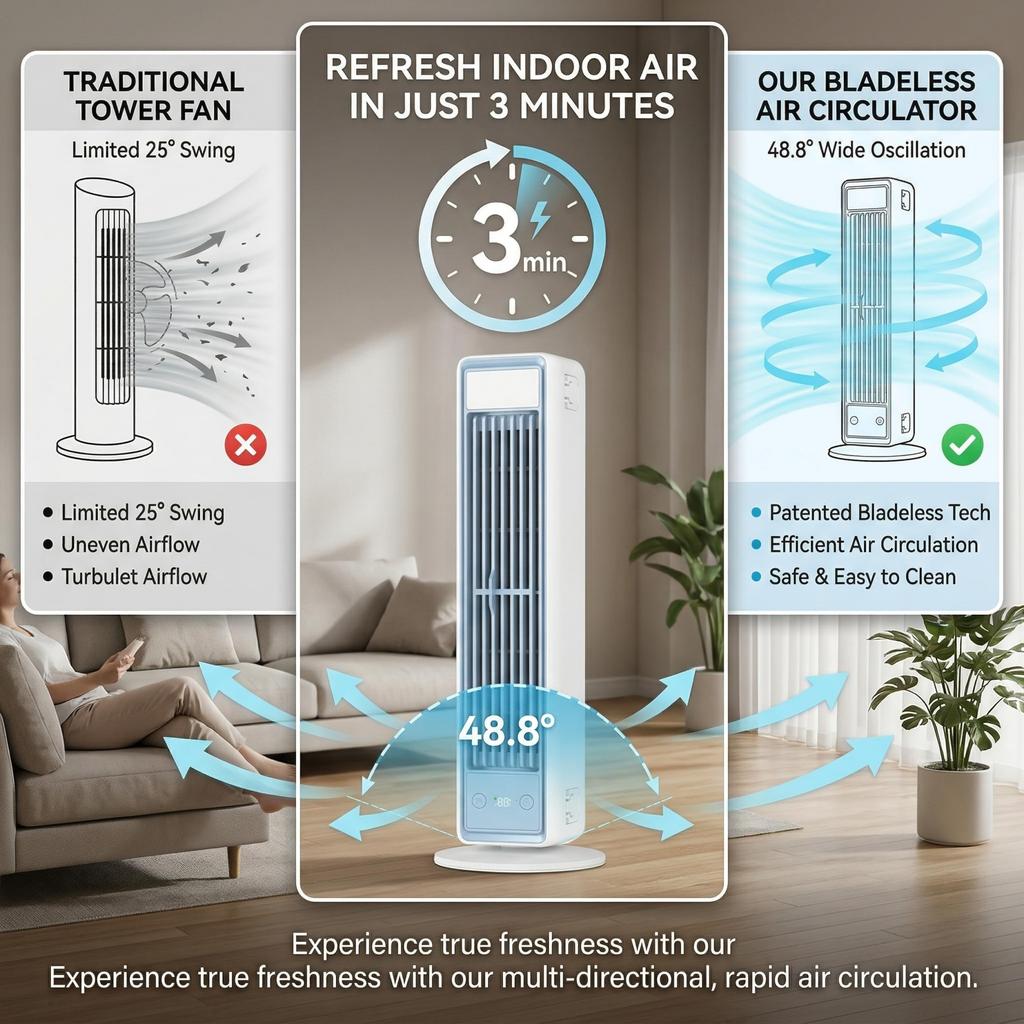 Ventilatore a Torre Multidimensionale Silenzioso Portatile Condizionatore d'Aria Ufficio Casa Raffrescatore d'Aria Vento Forte Raffreddamento Ventilatore d'Aria Senza Pale