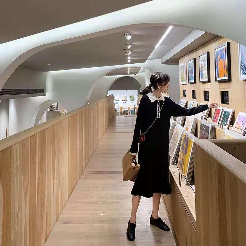 Black Sweater Skirt Lazy Style Loose Straight Skirt Minimalist Style Long Sweater Knitted Dress