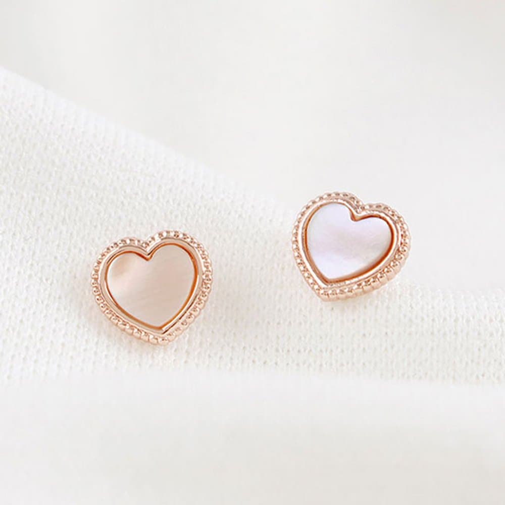 [Mother-of-pearl setting] [925 silver needle] Rosie Mini Heart Earrings / Rose Gold_Njmher01