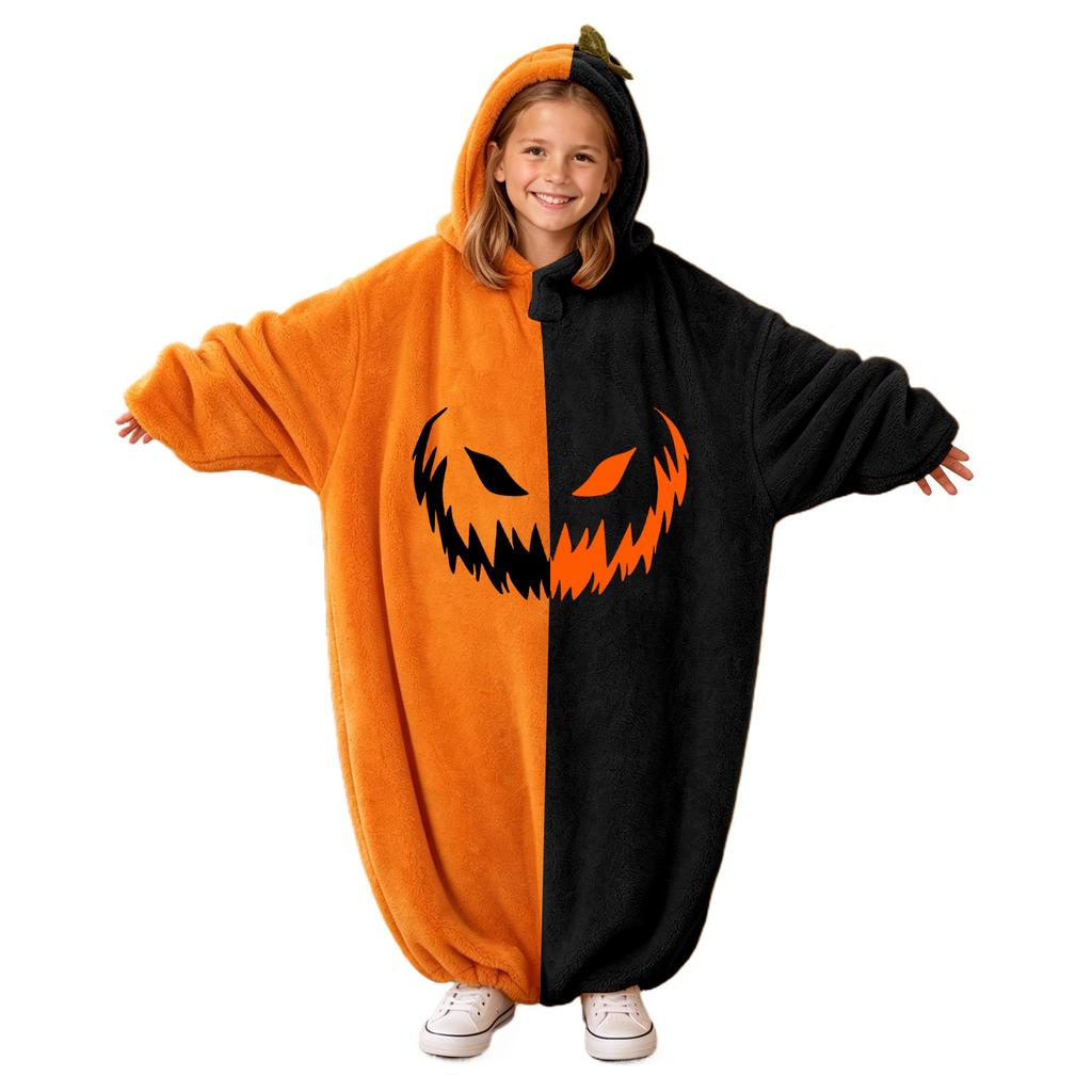Ensemble Romper en Flanelle Imprimé Halloween pour Enfants - Tenue d'Intérieur pour Pyjama de Fête
