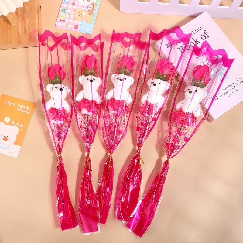 5Pcs Wedding Decoration Rose Bear Artificial Flowers Bouquet For Valentine'S Day Diy Gift Ornament Party Supplies Home Decor