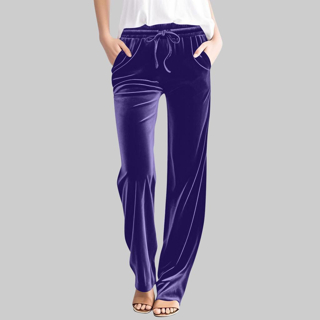 Women's Casual Solid-Color Pants High-Waisted Drawstring Trousers