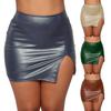 Fashion Women's  Color Fitting PU-leather Zipper Sexy Hip Leather Skirt
