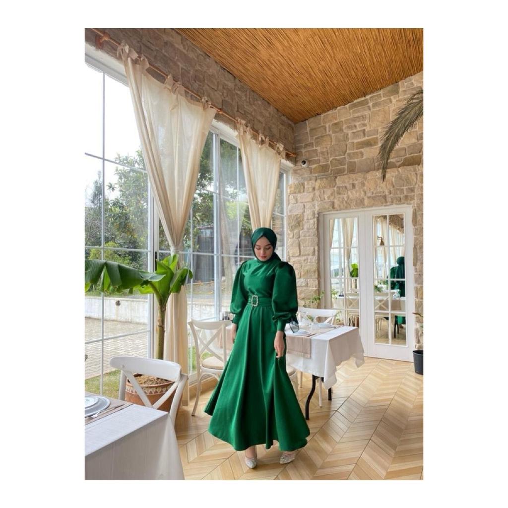 Women's Black Satin Belted Bellae Dress