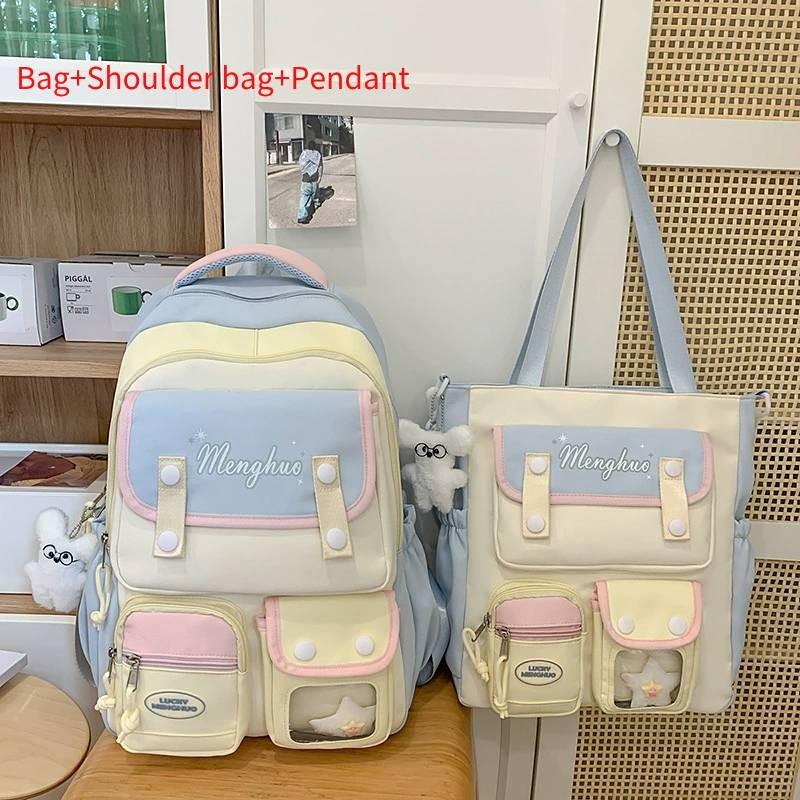 Cute Color Blocked Letter Print Student Backpack Shoulder Bag For Travel And School