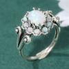 Elegant Classic Inlaid Synthetic Opal Flower Shaped Ring for Women Fashion Exquisite Silvery Plated Banquet Jewelry Accessories