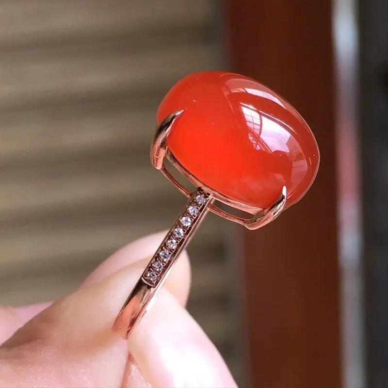 Classic Design Inlaid with Natural Chalcedony Red Large Oval Rings for Women Charm Minimalist New in Engagement Jewelry