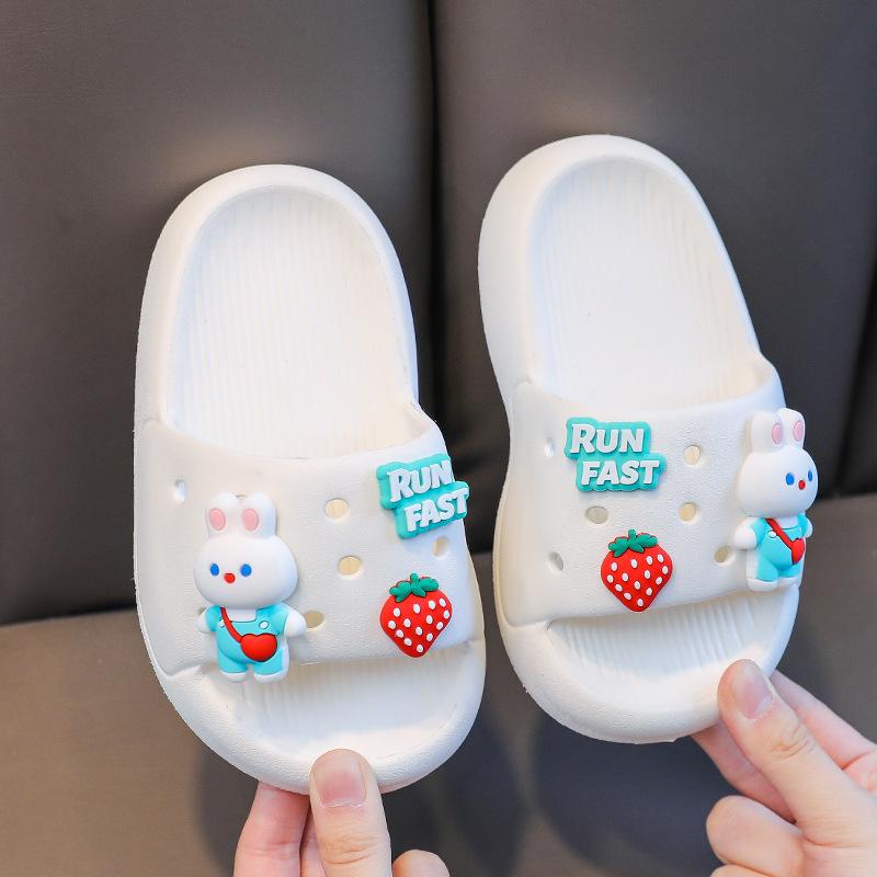 

Летние детские домашние тапочки детские милые тапочки с мультяшными животными кролики удобные нескользящие мягкие тапочки с медвежонком 34-35(210mm foot) белый