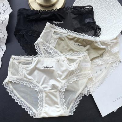 Ladies Spring and Summer Comfortable Sexy Ice Silk Mesh Lace Color Hollow Low Waist Underwear