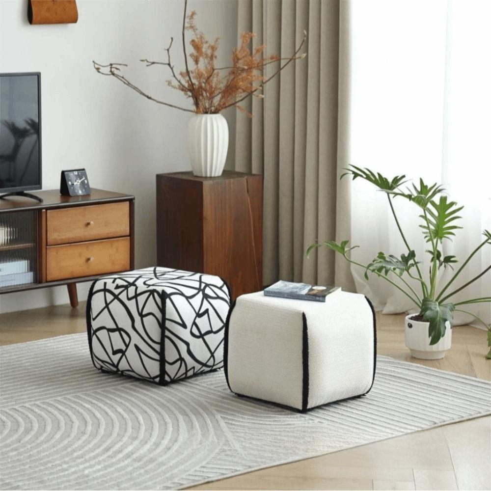 Soft Upholstered Ottoman Stool Linen Fabric Shoe Changing Stool Footrest Low Stool Household Use