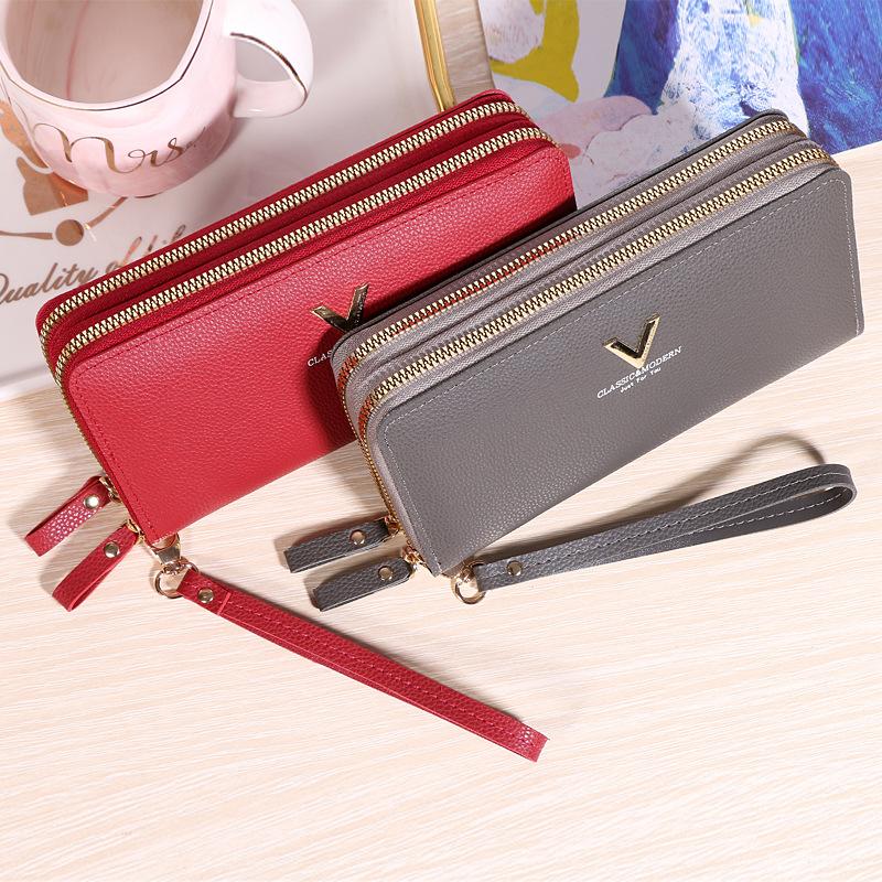 New double zipper women's wallet fashionable long soft leather simple large capacity clutch bag change mobile phone bag