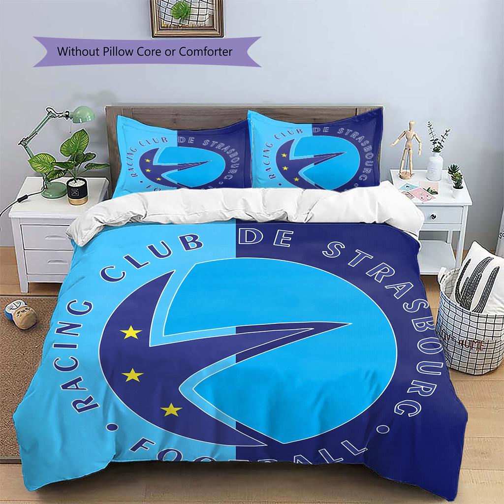 Set Copripiumino Trapuntato con Fantasia RC Strasbourg Alsace Decorazione per la Casa Regalo (1 * copripiumino + 2 * federe senza imbottitura)