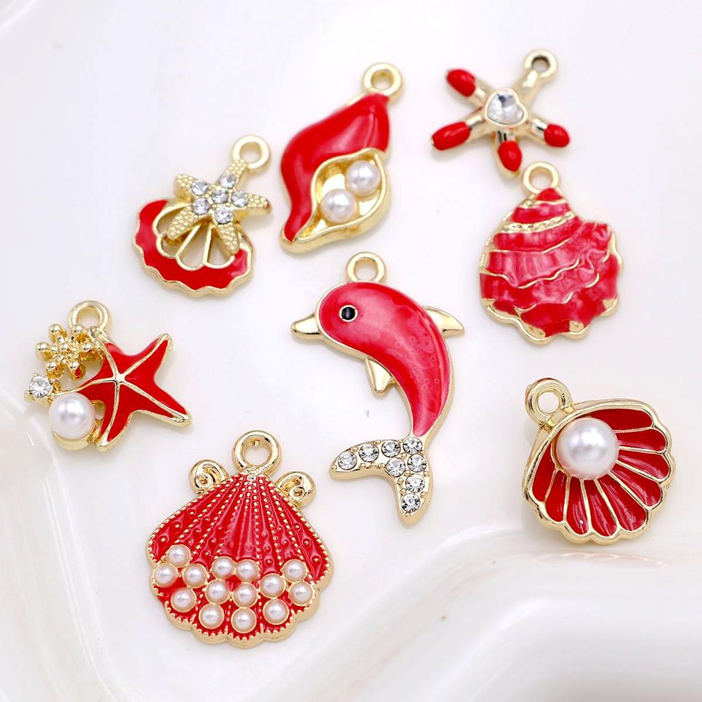 8Pcs Gold Plated Mix Crystal Shell Starfish Charm Pendant For Jewelry Making Bracelet Necklace Diy Accessories Craft Findings