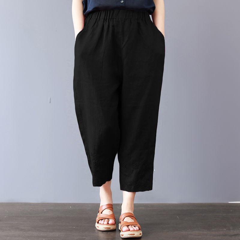 Retro Artistic Cotton Harem Pants - Breathable, Loose-Fit Summer Women's Plus Size Cropped Pants