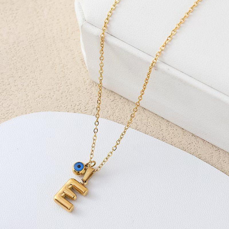 Turkish Blue Eye 3D Letter A-Z Alphabet Necklace For Women Girls Dainty Gold Plated Tiny Letter Stainless Steel Jewelry Gift