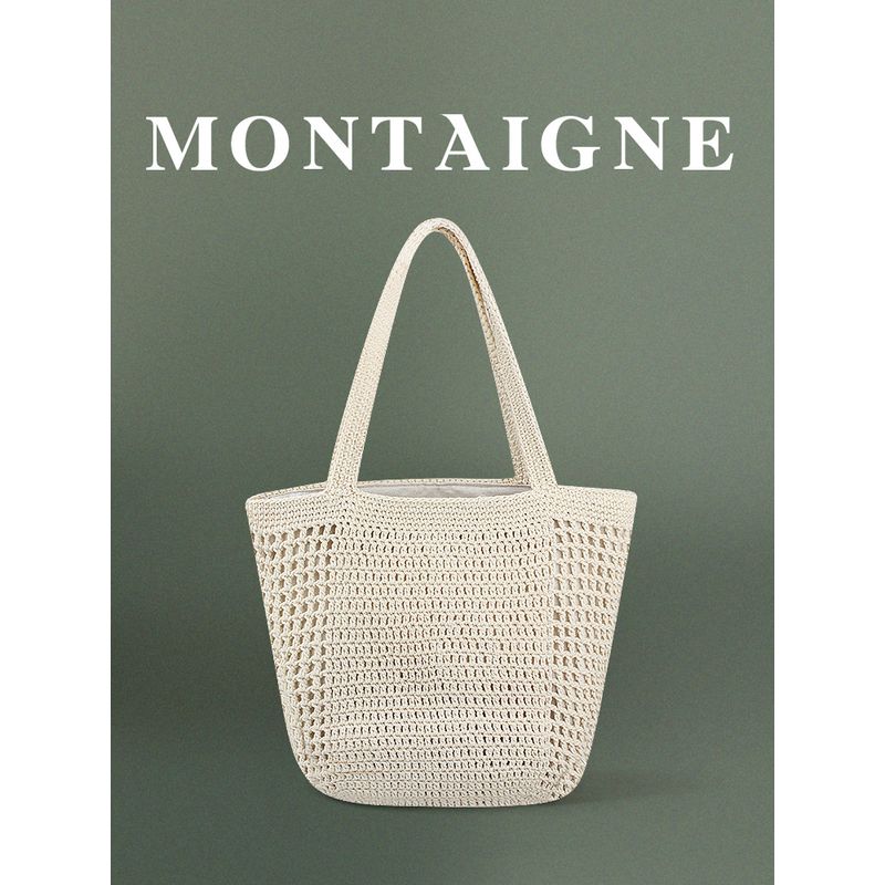 French Montaigne Korean Series Idle Style Handmade Knitted Shoulder Bag Woven Hollow Vacation Mesh Bag