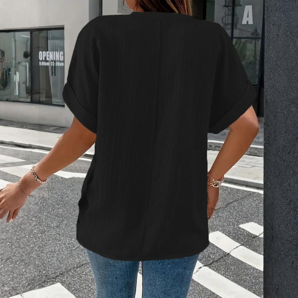 Women's Fashionable Casual Color Button V,Neck T,Shirt Top