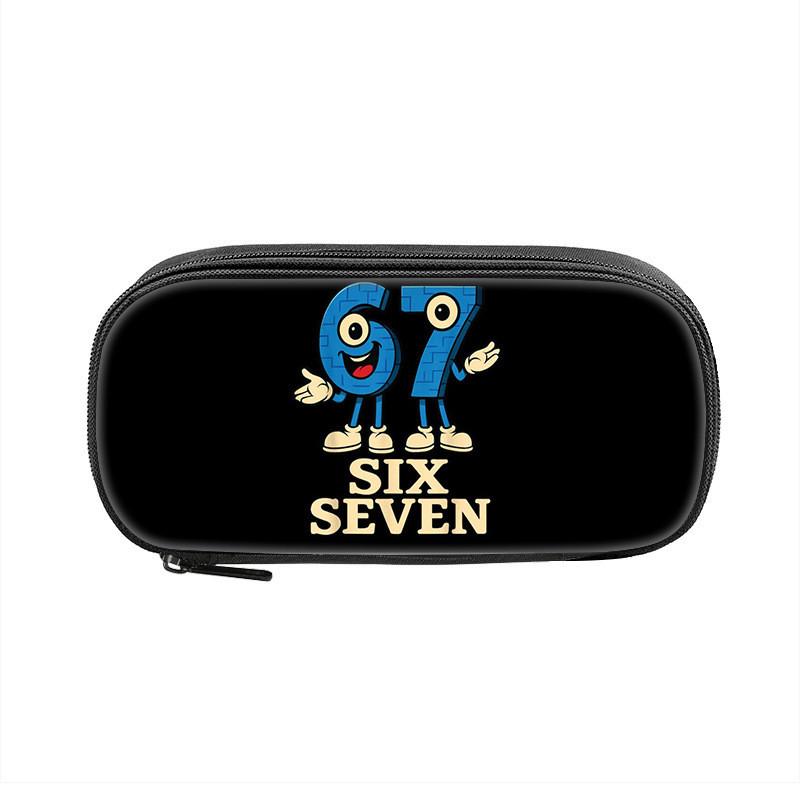 Six Seven Printed Pattern Nylon Pencil Case For Students With Compact Storage And Casual Style