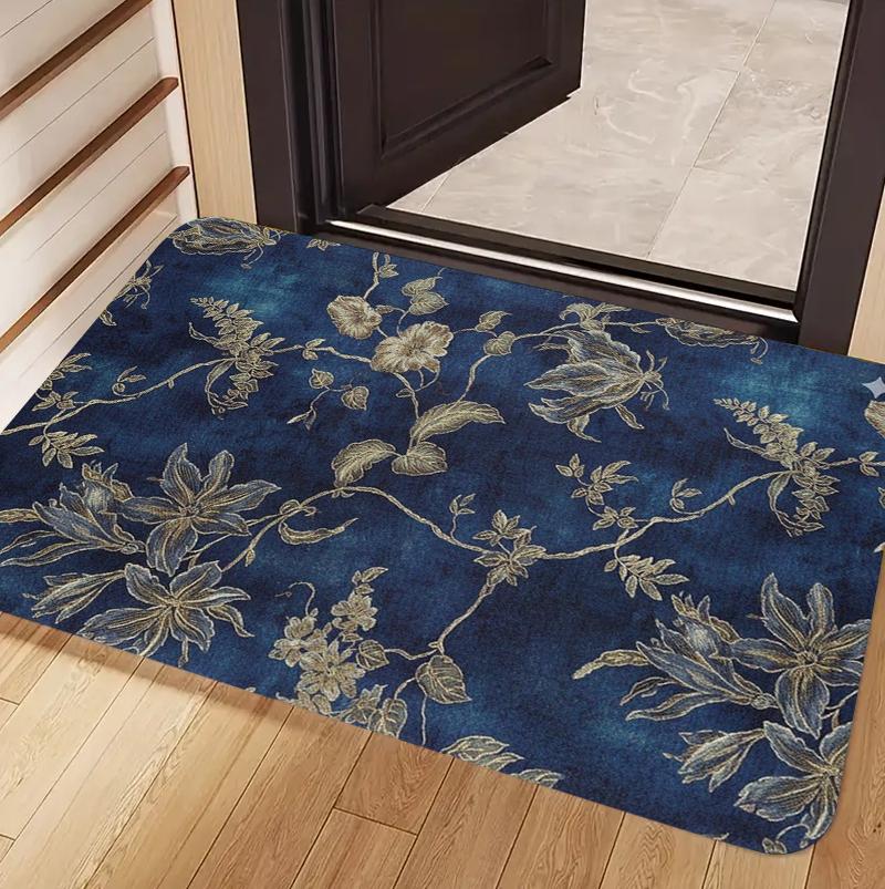 Vintage Floral Botanical Doormat Carpet Rug Blue Brown Red Floral Leaf Pattern Non Slip Decorative Floor Mat for Home Entryway