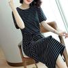 Southeast Asia Plus Size Mid-Length Striped Short Sleeve Waist-Cinching Dress, Korean Style 2026