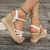 Women Summer Ankle Straps Wedge Sandals Plus Size Bowtie Decor Chunky Platform Shoes Woman Lightweight Thick Bottom Sandals