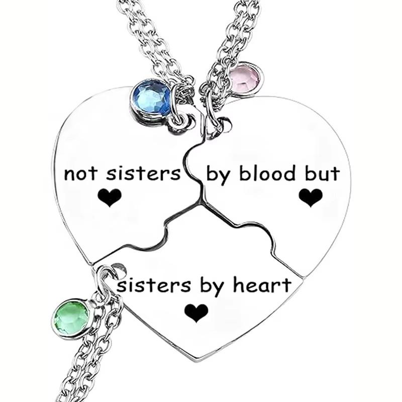 3 Pcs Cherry Blossom Weirdo 1 Weirdo 2 Weirdo 3 Heart Pendant Necklace Set Stainless Steel Sisters Friendship Jewelry Gifts