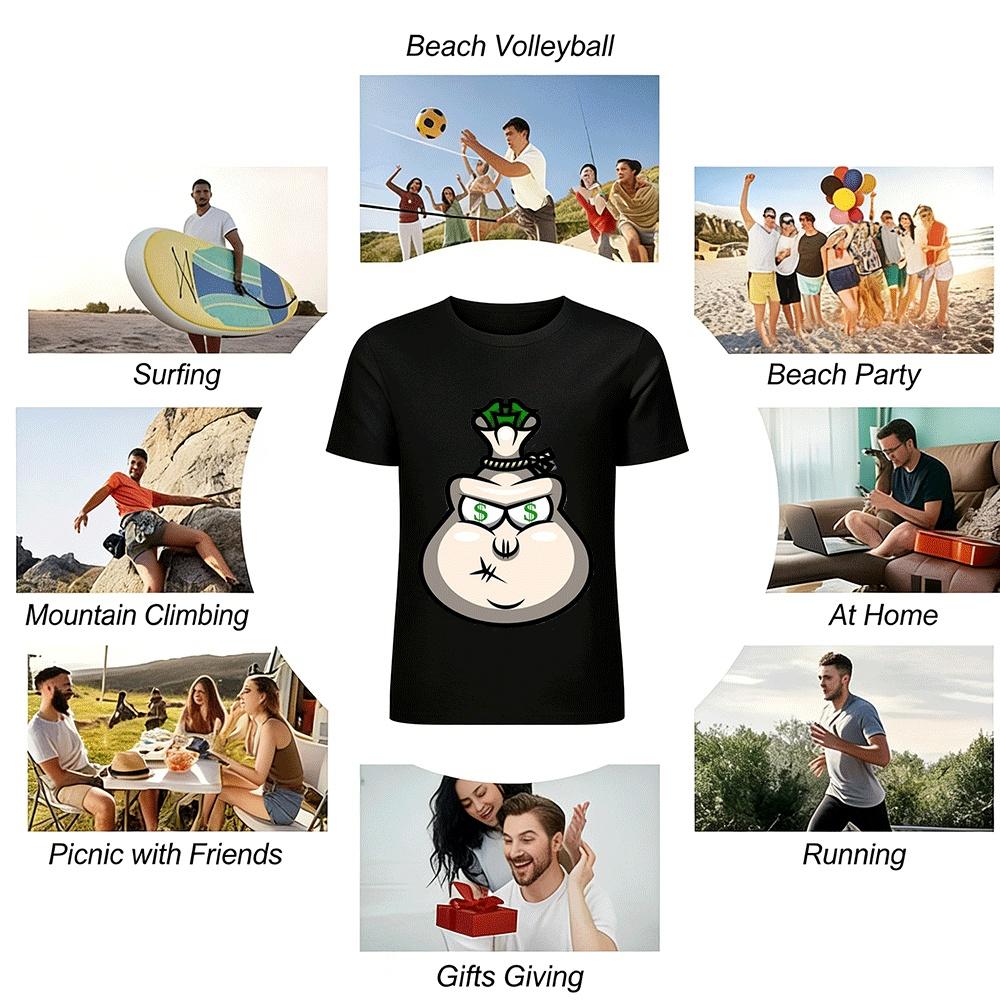 Money Bag With Dollar Eyes Graphic Casual Tee Pure cotton T-shirt