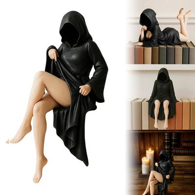 Geheimnisvolle Statue Gotischer Tod Schwarze Robe Königin Figur Bücherregal Skulptur 3D Gedruckt Gruselige Sitzende Statuen Desktop Ornamente