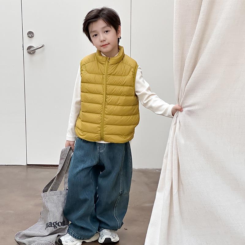 Children's strong waterproof and lightweight ribs down jacket, white duck down parent-child warm inner lock warm vest
