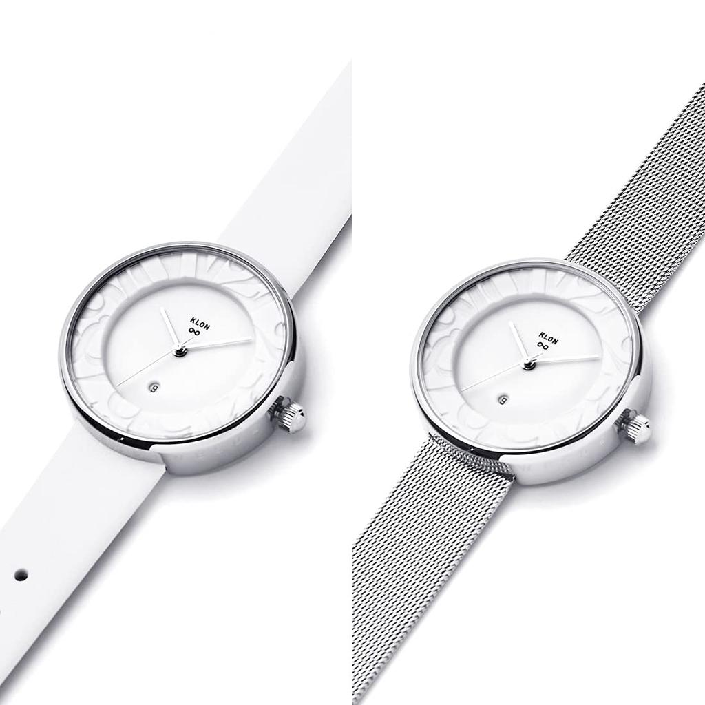klon Watch Replacement Strap Set 2way Simple White 36mm KLON INFINITY STAIR series Men's Women's -RONDO TIME- [36/W-FACE]