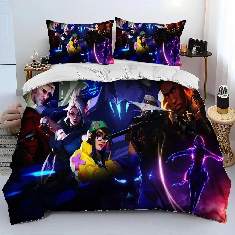 Set Letto Piumone Cartone Animato Gioco VALORANT 3D Gamer,Copripiumino Set Letto Copripiumino Federa,Set Letto Taglia King Queen Bambini