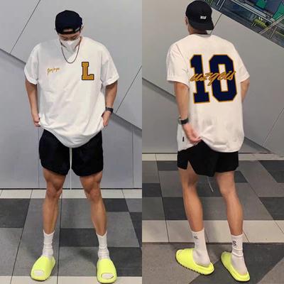 Men's Cotton Short Sleeved T-shirt For Men Number Print Oversize Tee Tops