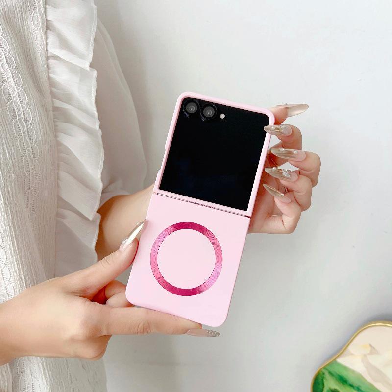 Samsung Z Flip7 Case: Iridescent Solid Color, Magnetic Ring, Drop-Proof, Folding Screen, PC Hard Shell.